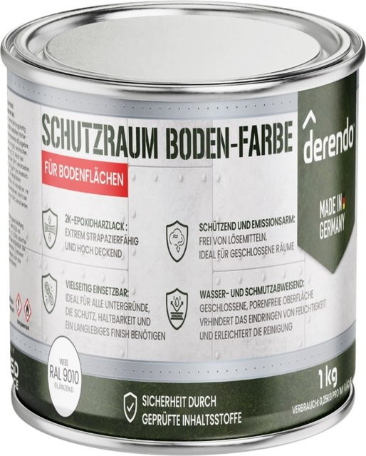 Derendo Schutzraum Bodenfarbe Weiß aus Synthetikharz, 1 kg - Bild 1
