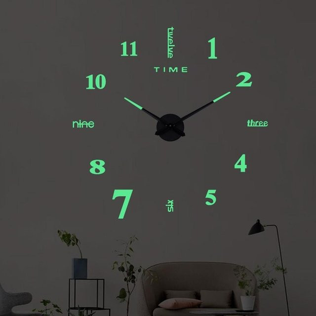 Febell Digitale Wanduhr in Schwarz, Moderne Leuchtende Wanduhr für das Wohnzimmer, Geräuschlos und Rund - Bild 1