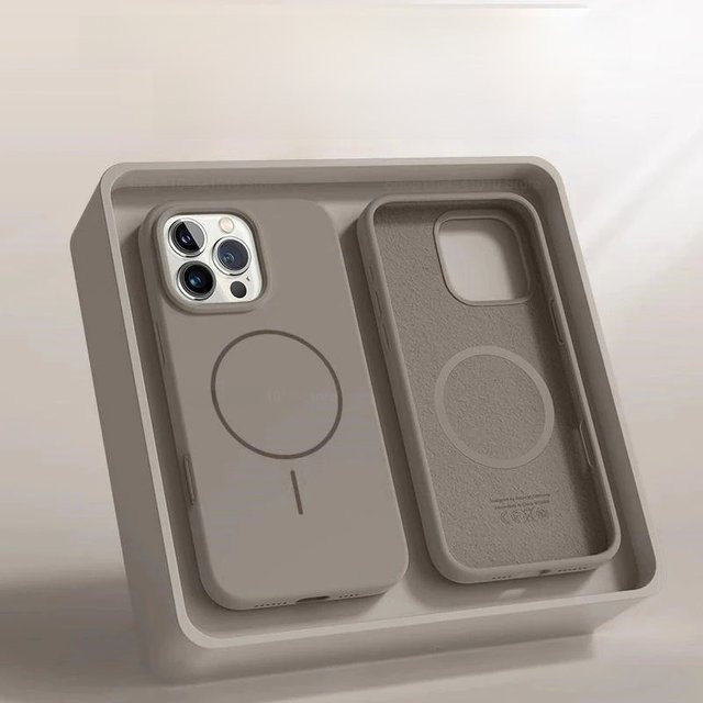 Magnetische Silikon-Schutzhülle für Apple iPhone 15 14 16 11 12 13 17 Pro Max mit MagSafe Unterstützung, Stoßfest, Gelb und Grau - Bild 1