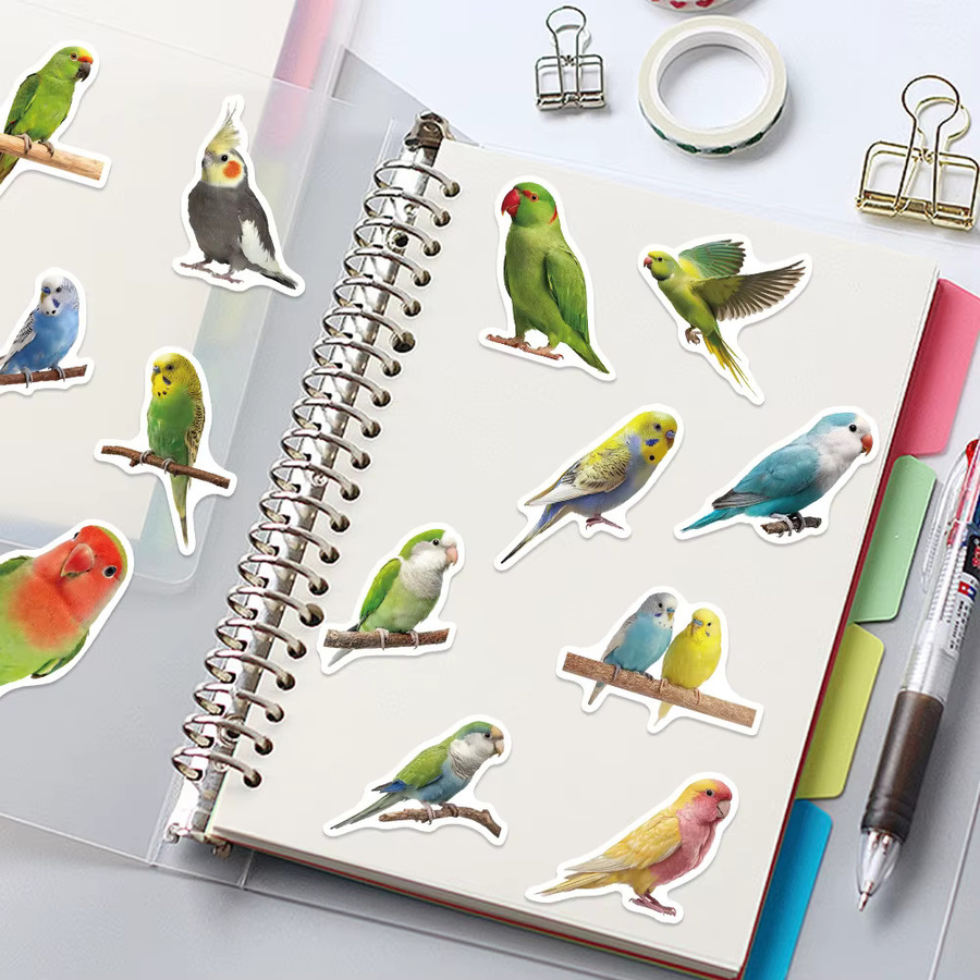 50 Stück selbstklebende Papageien-Aufkleber mit bunten Vogel-Illustrationen für Schreibtisch und Briefpapier - Bild 2