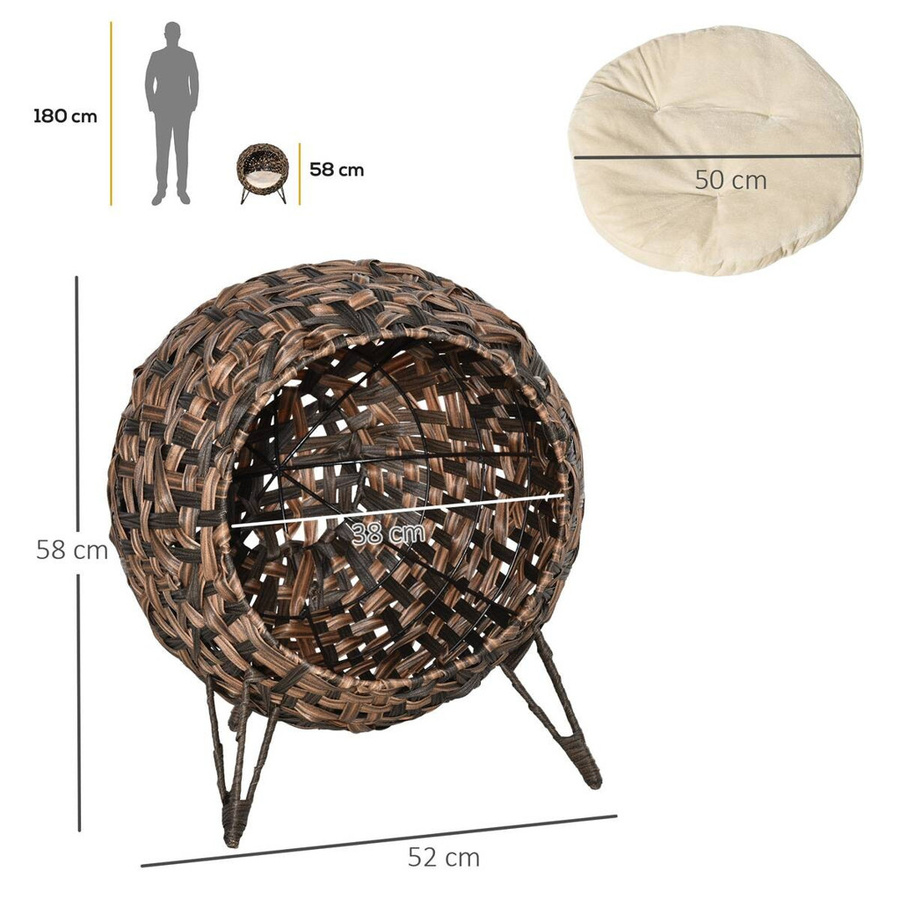 PawHut Katzenhöhle aus Polyrattan in Braun mit Durchmesser: 52 cm und Höhe: 58 cm - Bild 2