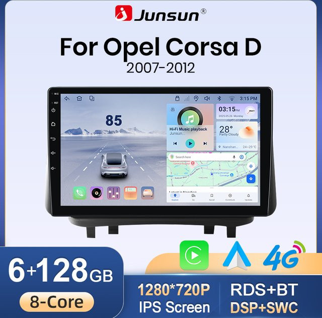 Junsun Wireless CarPlay und Android Auto Autoradio für Opel Corsa D (2007-2012) mit GPS, Bluetooth, FM und DSP in Schwarz - Bild 1