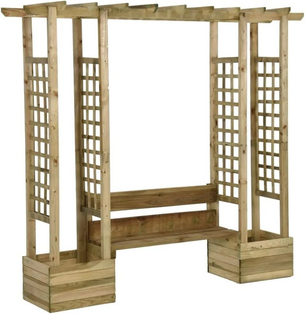 vidaXL Garten-Pergola aus Kiefernholz mit Bank und Pflanzkübeln in Braun - Bild 2