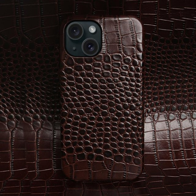 North Horizon Luxus Leder Handyhülle mit Krokodilmuster für iPhone 11 bis iPhone 17 Pro Max in Kaffeebraun - Bild 1