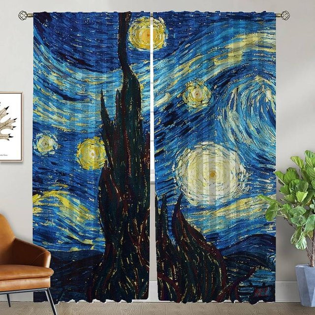 Van Gogh Tüll-Vorhänge für Innenräume, 2er-Set, Blau, B: 50 cm, H: 70 cm - Bild 1