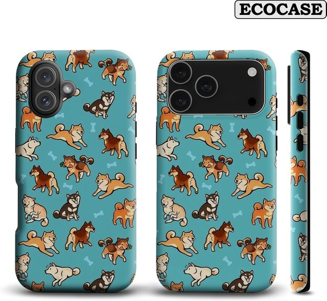 Potdemiel Handyhülle mit Shiba Inu und Bone Muster für iPhone 17 16 15 14 13 12 Pro Max Plus mit doppelschichtiger Rückseite - Bild 1