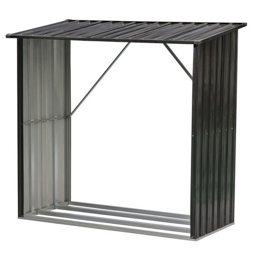 Kaminholzregal aus Stahl in Silber, B/H/T: 217 x 142 x 89 cm - Bild 2