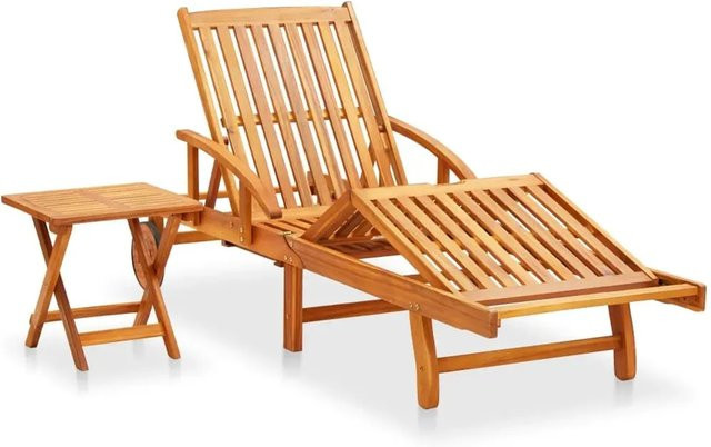 vidaXL Sonnenliege aus Akazie Massivholz mit Tisch und Auflage in Braun, B/L/H: 200 x 67 x 30/51/62/77/85 cm - Bild 1
