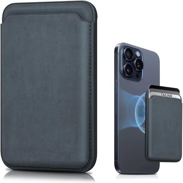 OLPAY FineWoven Magnetisches Leder-Portemonnaie als Kartenhalter und Telefonständer für MagSafe kompatible iPhone 17 16 15 14 13 in Schwarz - Bild 1
