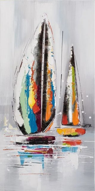 Art Universe Leinwandbild Segelboot modern in Blau und Multicolour, Breite: 80 cm, Höhe: 40 cm - Bild 1
