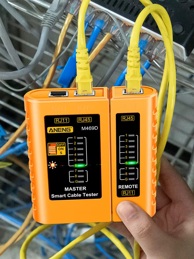 ANENG Netzwerkanalysator und Tester M469D für LAN RJ45 RJ11 RJ12 CAT5 UTP in Gelb und Orange - Bild 7