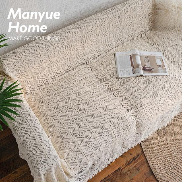 Gestrickter Spitzenbezug von Your Warm Home in Weiß mit geometrischem Muster, B/B: 130 x 180 cm - Bild 1