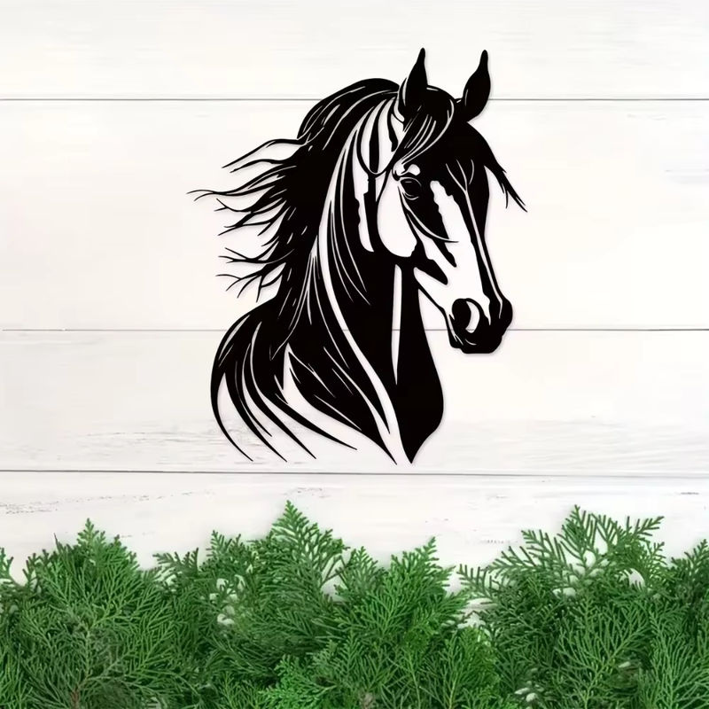 HELLOYOUNG Metall Wandkunst Pferdekopf in Schwarz für Landhaus-Dekoration innen und außen - Bild 3