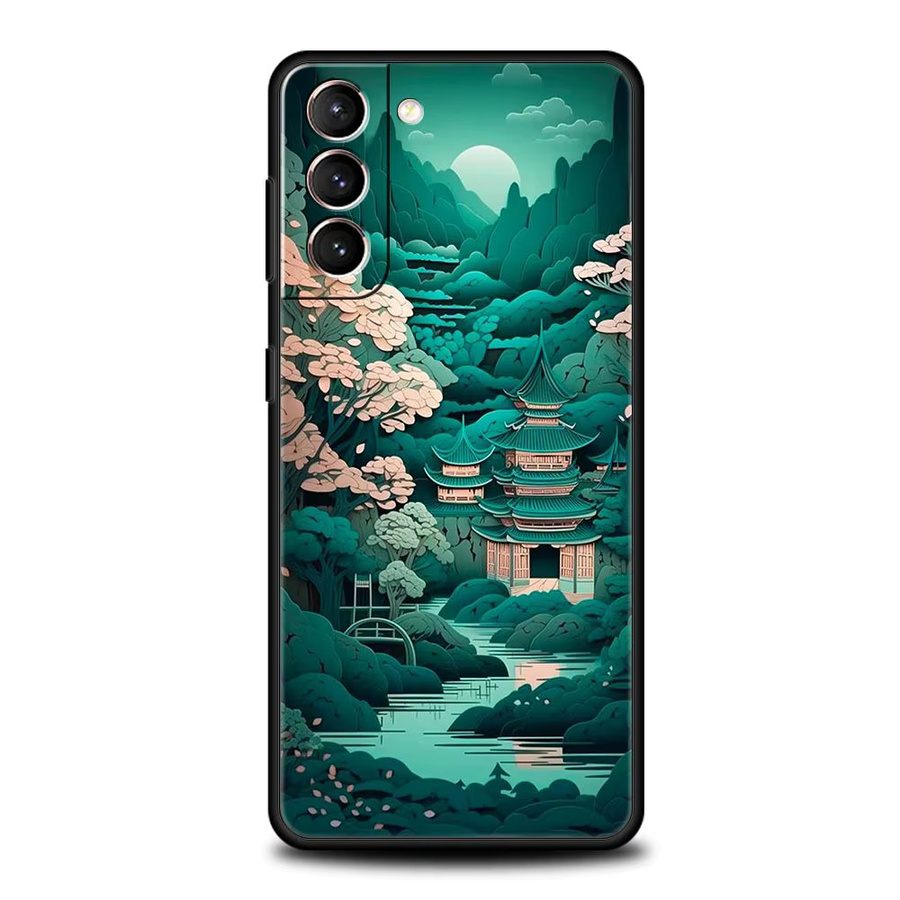 Japanische Landschaft Silikon Handyhülle für Samsung Galaxy S24 S23 S22 S21 S20 Ultra S10 S9 Plus S10e S8 FE 5G in Multicolour - Bild 2