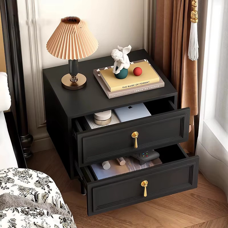 ZUIYU Vintage Nachttisch mit Schubladen in Schwarz Matt für dein Schlafzimmer, B/T/H: 40 x 40 x 50 cm - Bild 3