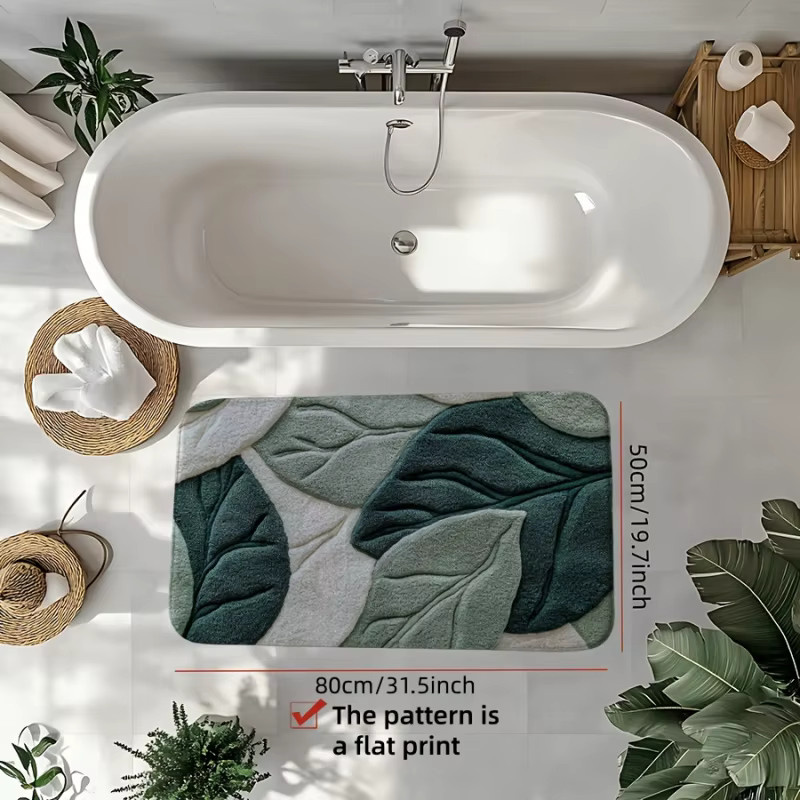 VIKAMA Badezimmer-Bodenmatte im nordischen Stil mit grünen Blättern, schnell trocknende und rutschfeste saugfähige Fußmatte - Bild 3