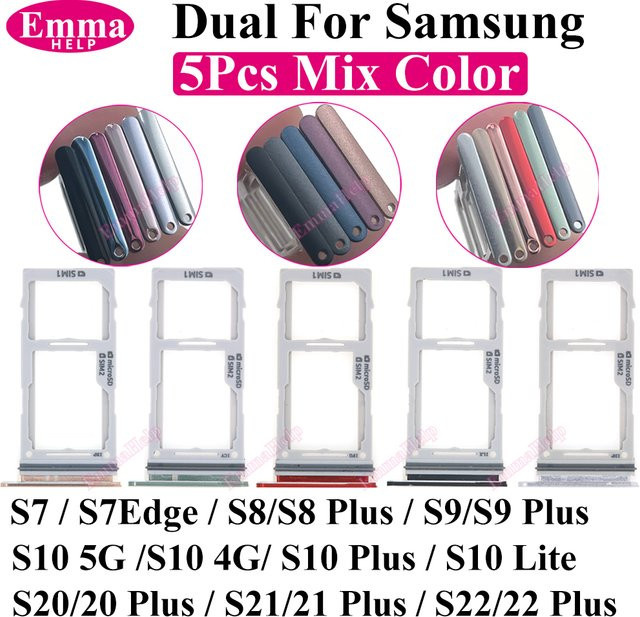 5 Stück Dual-SIM-Kartenhalter für Samsung S22 S21 S20 Plus S10 S9 S8 S7 Edge S10E S10 Lite mit Nano-SIM und Micro-SD-Halterung in Multicolor - Bild 1