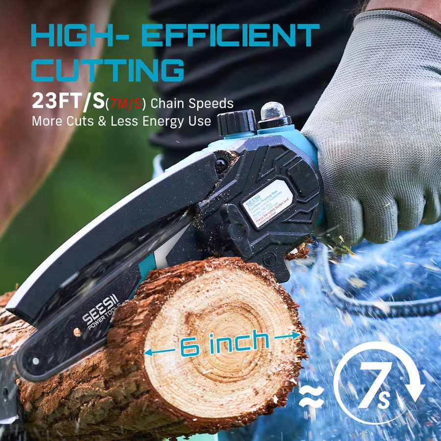 Seesii Akku-Mini-Kettensäge mit 8000 mAh Akku und automatischem Öler, blaue elektrische Gartensäge für Holzbearbeitung, kompatibel mit Makita 18 V LXT, 15,2 cm - Bild 2