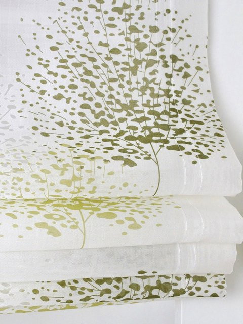 Raffrollo Heine Home Floral in Grün Weiß Multicolour, semi-transparent, Baumwolle-Polyester-Mix - Bild 1