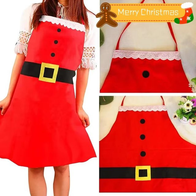 Personalisierte rote Weihnachtsmann-Schürze aus Stoff mit kreativem Design für Erwachsene - Bild 1