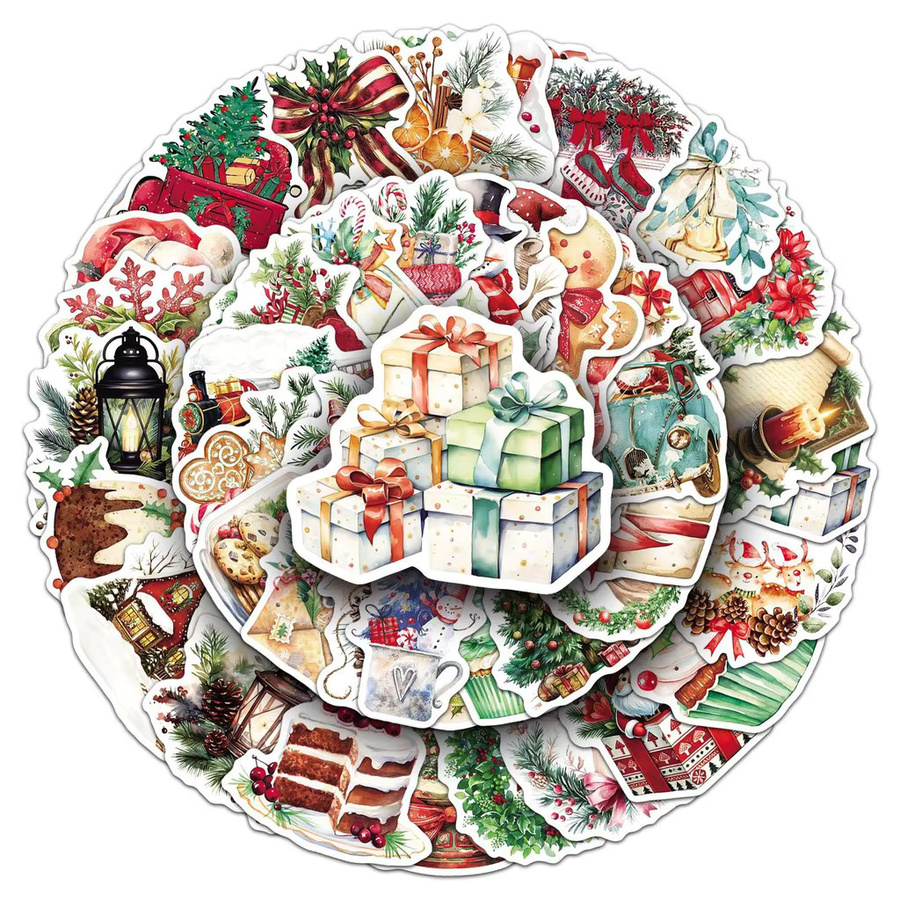 50 Stück dekorative Vintage-Aquarell-Weihnachtsaufkleber von LanLanStickersWorld in Multicolour - Bild 3