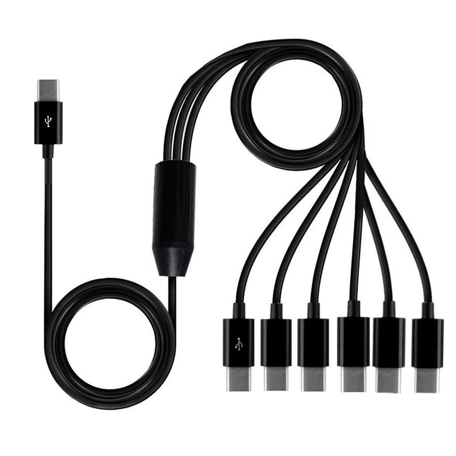 UXG USB-C Y-Splitter Ladekabel mit 2 bis 6 Ports für schnelles Laden von Smartphone und Tablet, Schwarz - Bild 1