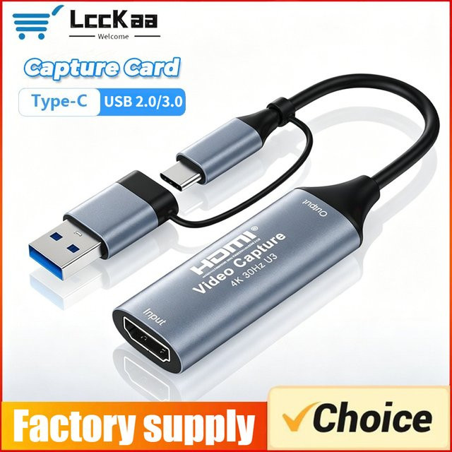 LccKaa 2-in-1 HDMI zu USB-C und USB-A Video Capture Card für 4K Video- und Audioaufnahme, kompatibel mit OBS Studio und Windows - Bild 1