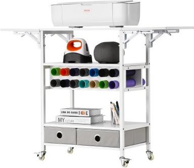 VEVOR Rollbarer Bastelwagen und Arbeitstisch in Grau mit 14 Vinylrollenhaltern und 2 Schubladen, kompatibel mit Cricut Maschinen, klappbarer Organizer mit Canvas-Elementen - Bild 1