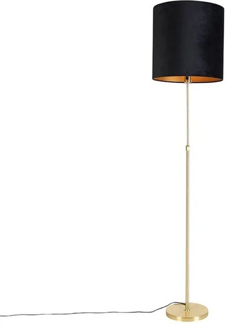 QAZQA Stehleuchte modern in Messing und Schwarz mit Samtschirm und höhenverstellbarem Fuß - Bild 1