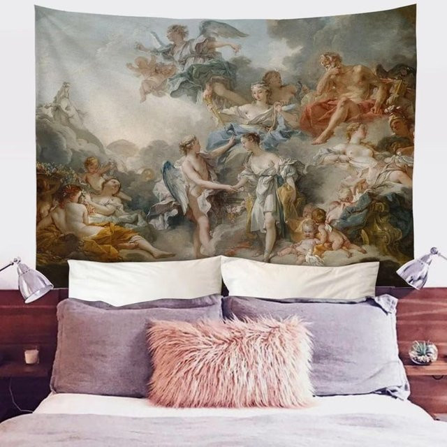 VIKAMA Vintage Barock Engel Wandteppich mit Cherub Götterfigur und Wolkenlandschaft in Multicolour - Bild 1