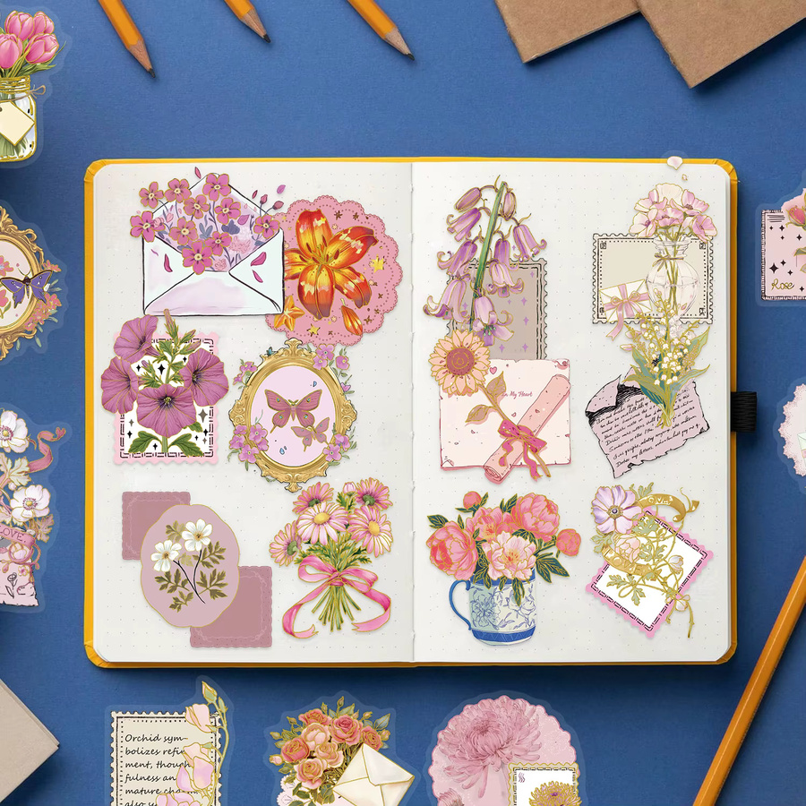 50 Stück Ästhetische Blumen und Pflanzen Aufkleber aus PET für Journal Decor und Kreativprojekte, Mehrfarbig - Bild 2