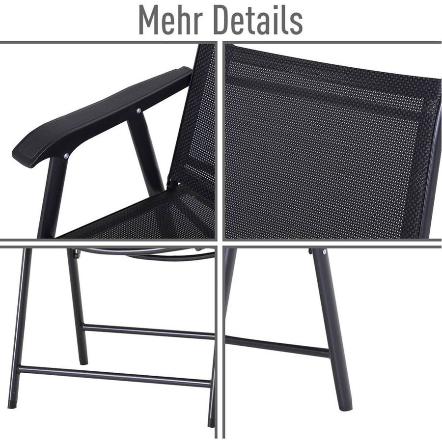 Outsunny Campingstühle 2er-Set mit Armlehnen aus Textilene und Metall in Schwarz, B/T/H: 58 x 64 x 94 cm - Bild 4