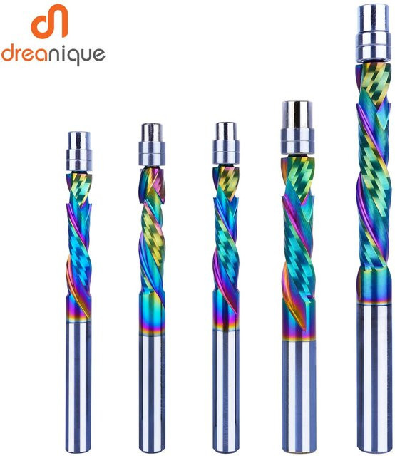 Dreanique DLC-beschichteter Vollhartmetall-Spiralfräser mit Lager und 2 Nuten für die Holzbearbeitung, Schaftdurchmesser: 8 mm - Bild 1