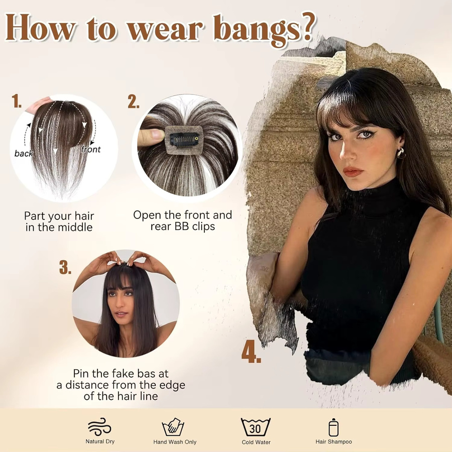 Anemone Haarfransen Clip Ins Pony, Brasilianisches Haar, Damen - Bild 6