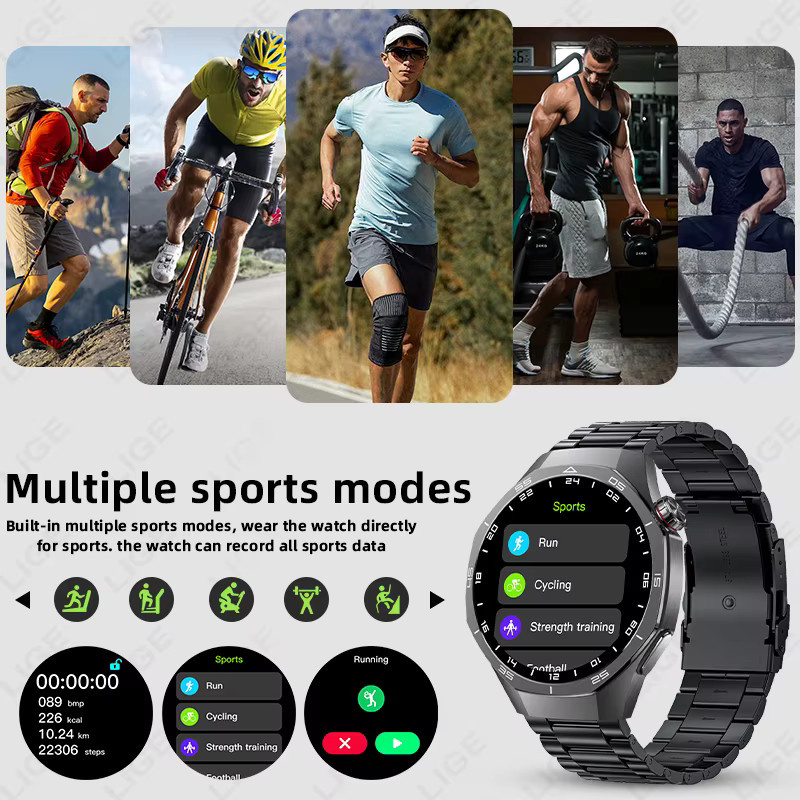 LIGE Smartwatch für Herren in Schwarz mit HD-Bildschirm, EKG-Funktion, Herzfrequenzmessung und Bluetooth-Anruffunktion, wasserdicht - Bild 4