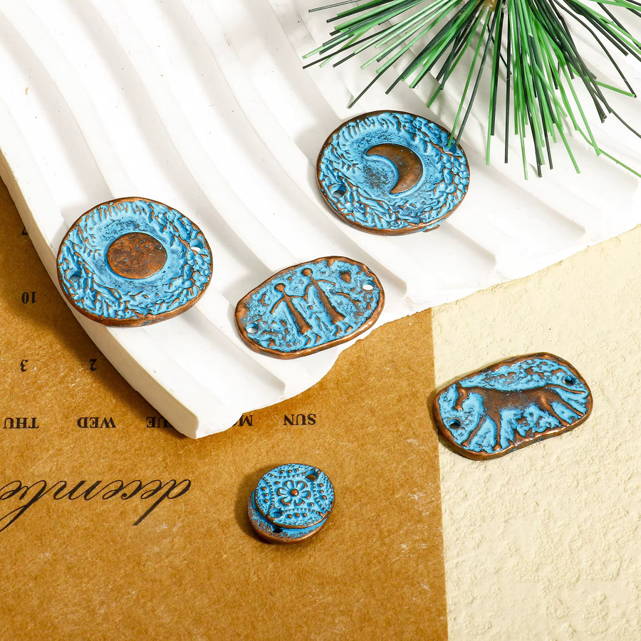 8seasons Charms Anhänger, Kupfer, Antik Kupfer, Blau, Geometrisch, Unisex - Bild 2