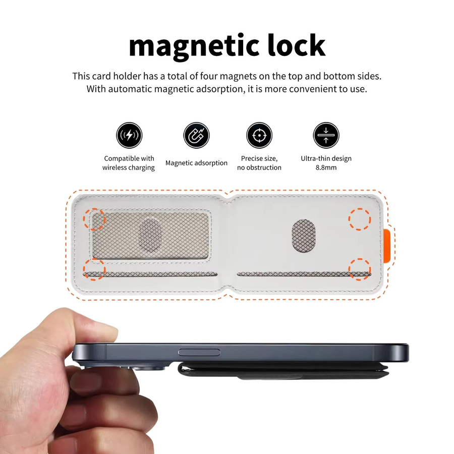 Eseble MagSafe Magnetischer Kartenhalter aus Leder für iPhone 14 13 15 16 17 Pro Max Plus in Weiß mit RFID-Schutz - Bild 4