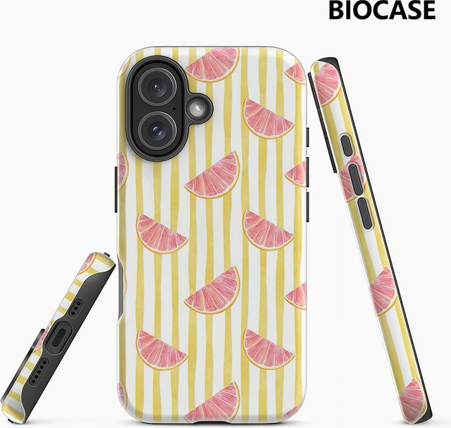 Potdemiel Handyhülle mit Rosa Grapefruit-Motiv in Pink und Gelb für iPhone 12 bis iPhone 17 Pro Max Plus mit doppellagiger Rückseite - Bild 1
