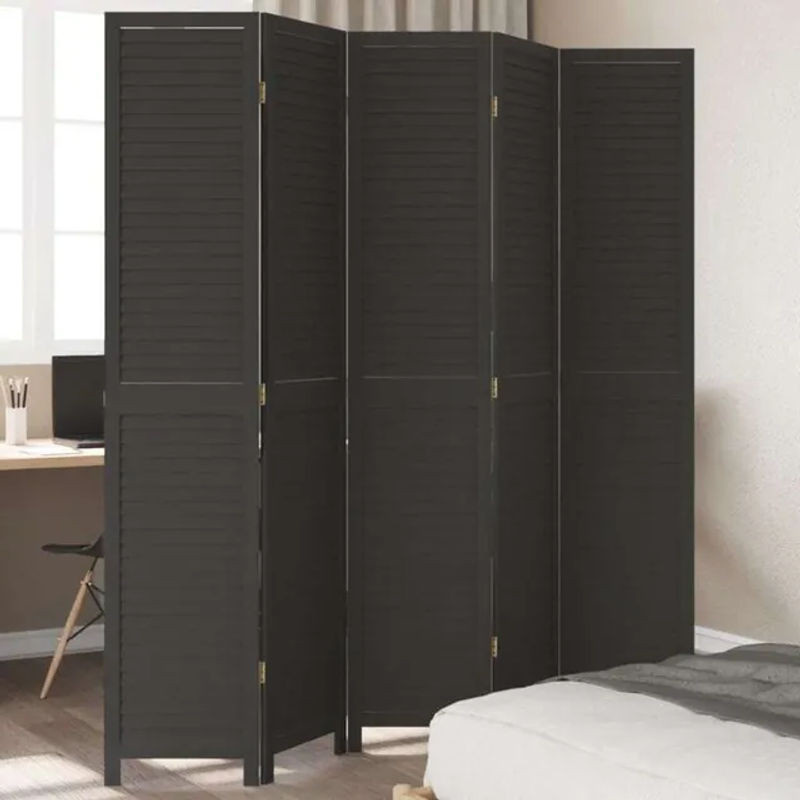 5-tlg. Raumteiler Vidaxl aus Massivholz in Schwarz, freistehend und minimalistisch - Bild 1