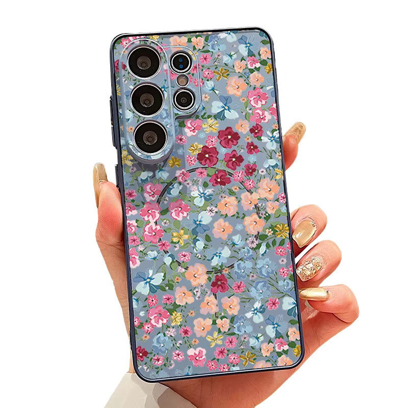 Magnetische Handyhülle mit Blumenmuster für Samsung Galaxy S26 S25 S24 S23 Ultra S25 S24 FE A57 A37 A17 A56 A55 A36 A16 A15 in Pink Multicolour - Bild 3