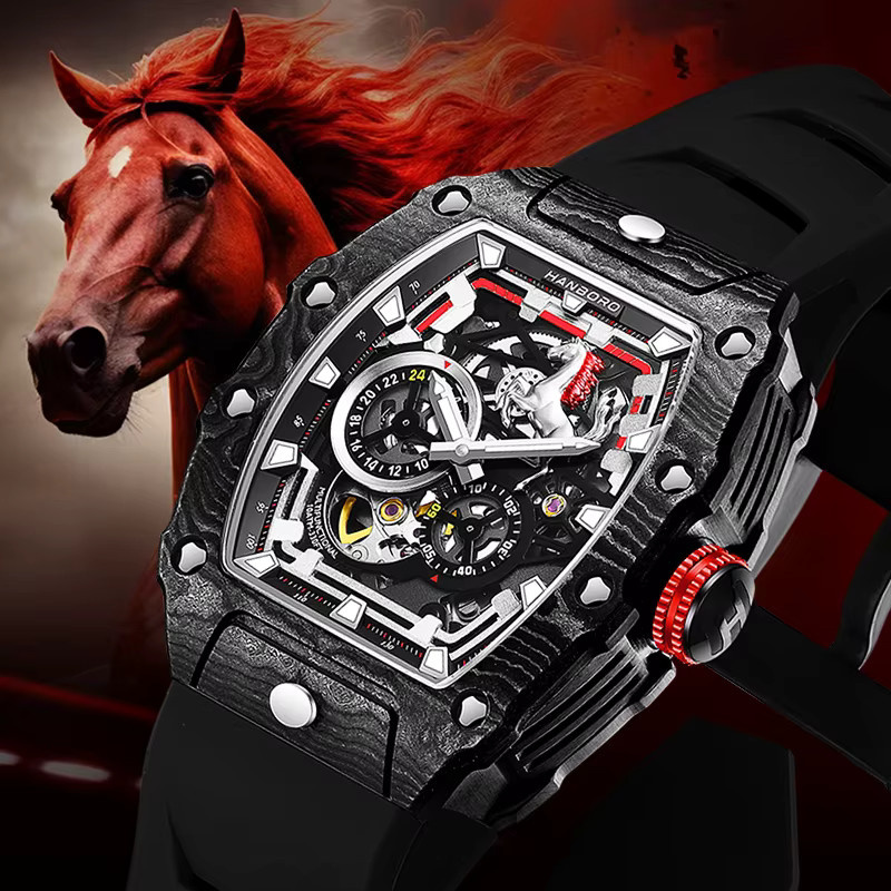 HANBORO Armbanduhr, Automatik, Kohlefaser, Schwarz, Herren - Bild 2