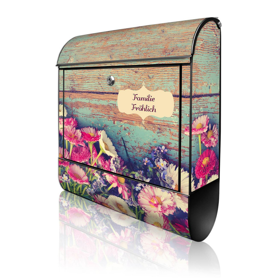 Banjado Briefkasten aus Stahl in Schwarz mit Blumenpflücken Motiv und Zeitungsfach, B/H/T: 38 x 47 x 13 cm - Bild 1