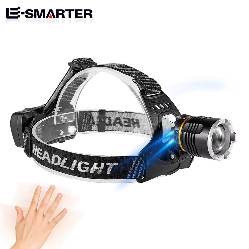 ESMARTER LED Stirnlampe mit Zoom-Funktion und Bewegungssensor, wiederaufladbare Wasserdichte Kopflampe in Schwarz - Bild 3