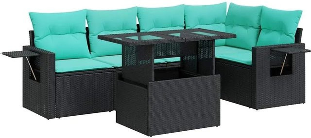 vidaXL 6-teilige Garten-Sofagarnitur aus Poly-Rattan mit Kissen in Schwarz - Bild 1