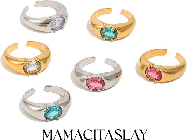 MamacitaSlay Edelstahlring, 18K vergoldet, bunte Zirkonia, Damen - Bild 1