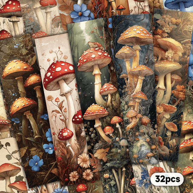 32 Stück Lesezeichen im Waldstil mit Pilzmotiv in Multicolor aus Papier - Bild 1
