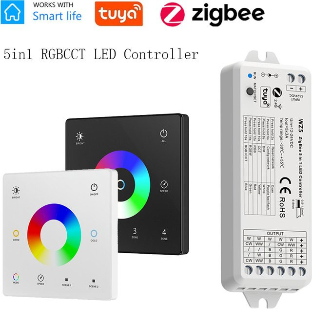 Tuya Zigbee 3.0 RGB+CCT LED Controller Dimmer RGBCW für 12V und 24V mit 4-Zonen Touch Panel und Smart Life App Kompatibilität für Alexa und Google Home - Bild 1