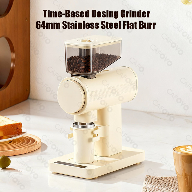 CAFOVO G1164F Elektrische Kaffeemühle in Weiß mit 64mm Flachmahlwerk und 80 stufenlosen Mahlgraden sowie Plasma-Antistatik-Bohnenbehälter - Bild 1