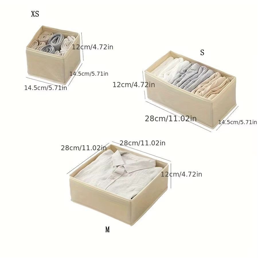 6er Set faltbare Kleidung Aufbewahrungsboxen aus Stoff in Beige für Unterwäsche, BHs und Socken - Bild 1
