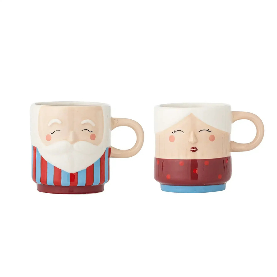 Bloomingville Steinzeugbecher Granny rot gestreift, 2er-Set - Bild 1